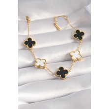 Style Of Carmen 316L Çelik Gold Renk Siyah Beyaz Yonca Model Kadın Bileklik