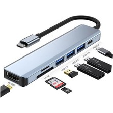 TezMax 7 In 1 Type C To Hdmı 4K 30hz Kablo Sd/ Tf Kart Okuyucu USB 3.0 2xusb 2.0 Pd Çevirici Dönüştürücü