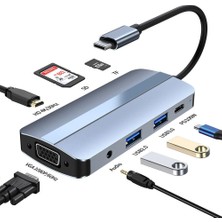 TezMax Apple MacBook Android Uyumlu 8 In 1 Sd/tf Hdtv VGA Audio Port Hub Adaptör 4K Type-C USB Çevirici