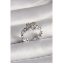 Style Of Carmen Pirinç Gümüş Renk Zirkon Taşlı Kalp Model Kadın Yüzük