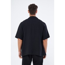 Mesfeno Clothing Mesfeno Baskılı Oversize Erkek Gömlek, %100 Viskon Yumuşak Tuşe Kumaş, Küba Yaka Kısa Kollu Gömlek