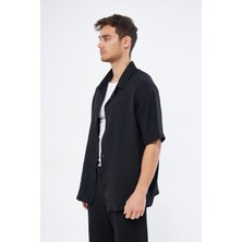 Mesfeno Clothing Mesfeno Baskılı Oversize Erkek Gömlek, %100 Viskon Yumuşak Tuşe Kumaş, Küba Yaka Kısa Kollu Gömlek