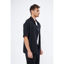 Mesfeno Clothing Mesfeno Baskılı Oversize Erkek Gömlek, %100 Viskon Yumuşak Tuşe Kumaş, Küba Yaka Kısa Kollu Gömlek