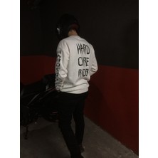 Hard Core Rider Oversize Unisex Sert Sürücü Beyaz Motorcu Sweatshirt