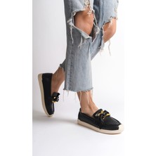 Mevese Basel Ortopedik Rahat Taban Kalp Desenli Siyah Babet Ayakkabı