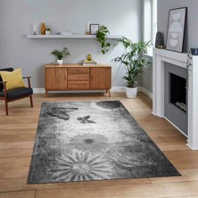 Viyana Home Dijital Baskılı Kaymaz Taban Yıkanabilir Modern Yolluk Mutfak Salon Halısı, V-MODERN-109-GRİ,