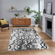 Viyana Home Dijital Baskılı Kaymaz Taban Yıkanabilir Modern Yolluk Mutfak Salon Halısı, V-Modern-03-Gri,