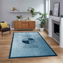 Viyana Home Dijital Baskılı Kaymaz Taban Yıkanabilir Modern Yolluk Mutfak Salon Halısı, V-Modern-94-Mavi,