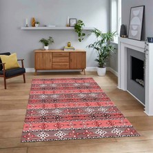 Viyana Home Dijital Baskılı Kaymaz Taban Yıkanabilir Modern Yolluk Mutfak Salon Halısı, V-Modern-19-Pembe,