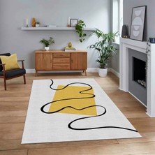 Viyana Home Dijital Baskılı Kaymaz Taban Yıkanabilir Modern Yolluk Mutfak Salon Halısı, V-Modern-61-Sarı,