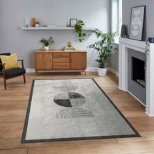 Viyana Home Dijital Baskılı Kaymaz Taban Yıkanabilir Modern Yolluk Mutfak Salon Halısı, V-Modern-94-Gri,