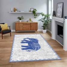 Viyana Home Dijital Baskılı Kaymaz Taban Yıkanabilir Modern Yolluk Mutfak Salon Halısı, V-MODERN-101-MAVİ,