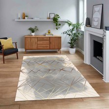 Viyana Home Dijital Baskılı Kaymaz Taban Yıkanabilir Modern Yolluk Mutfak Salon Halısı, V-Modern-44-Gold,