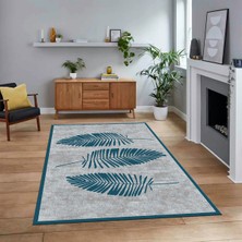 Viyana Home Dijital Baskılı Kaymaz Taban Yıkanabilir Modern Yolluk Mutfak Salon Halısı, V-Modern-41-Mavi,