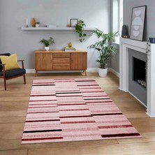 Viyana Home Dijital Baskılı Kaymaz Taban Yıkanabilir Modern Yolluk Mutfak Salon Halısı, V-Modern-74-Pembe,