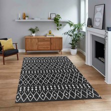 Viyana Home Dijital Baskılı Kaymaz Taban Yıkanabilir Modern Yolluk Mutfak Salon Halısı, V-Modern-84-Antrasit,