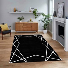 Viyana Home Dijital Baskılı Kaymaz Taban Yıkanabilir Modern Yolluk Mutfak Salon Halısı, V-Modern-05-Siyah,