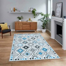 Viyana Home Dijital Baskılı Kaymaz Taban Yıkanabilir Modern Yolluk Mutfak Salon Halısı, V-Modern-60-Mavi,