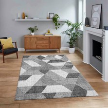 Viyana Home Dijital Baskılı Kaymaz Taban Yıkanabilir Modern Yolluk Mutfak Salon Halısı, V-Modern-96-Gri,