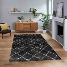 Viyana Home Dijital Baskılı Kaymaz Taban Yıkanabilir Modern Yolluk Mutfak Salon Halısı, V-Modern-57-Antrasit,