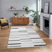 Viyana Home Dijital Baskılı Kaymaz Taban Yıkanabilir Modern Yolluk Mutfak Salon Halısı, V-Modern-74-Gri,
