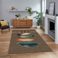 Viyana Home Dijital Baskılı Kaymaz Taban Yıkanabilir Modern Yolluk Mutfak Salon Halısı, V-MODERN-114-KAHVE,