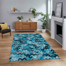 Viyana Home Dijital Baskılı Kaymaz Taban Yıkanabilir Modern Yolluk Mutfak Salon Halısı, V-Modern-02-Mavi,