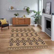 Viyana Home Dijital Baskılı Kaymaz Taban Yıkanabilir Modern Yolluk Mutfak Salon Halısı, V-Modern-87-Krem,
