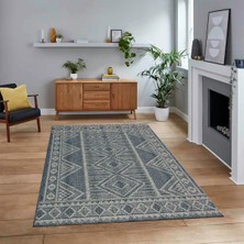 Viyana Home Dijital Baskılı Kaymaz Taban Yıkanabilir Modern Yolluk Mutfak Salon Halısı, V-MODERN-108-MAVİ,