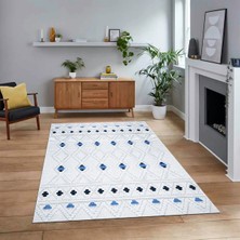 Viyana Home Dijital Baskılı Kaymaz Taban Yıkanabilir Modern Yolluk Mutfak Salon Halısı, V-Modern-65-Mavi,