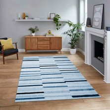 Viyana Home Dijital Baskılı Kaymaz Taban Yıkanabilir Modern Yolluk Mutfak Salon Halısı, V-Modern-74-Mavi,