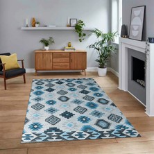 Viyana Home Dijital Baskılı Kaymaz Taban Yıkanabilir Modern Yolluk Mutfak Salon Halısı, V-Modern-99-Mavi,