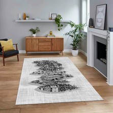 Viyana Home Dijital Baskılı Kaymaz Taban Yıkanabilir Modern Yolluk Mutfak Salon Halısı, V-Modern-50-Gri,
