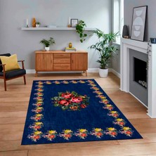 Viyana Home Dijital Baskılı Kaymaz Taban Yıkanabilir Modern Yolluk Mutfak Salon Halısı, V-Modern-20-Mavi,