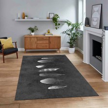 Viyana Home Dijital Baskılı Kaymaz Taban Yıkanabilir Modern Yolluk Mutfak Salon Halısı, V-MODERN-115-ANTRASİT,