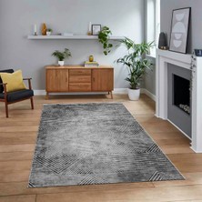 Viyana Home Dijital Baskılı Kaymaz Taban Yıkanabilir Modern Yolluk Mutfak Salon Halısı, V-MODERN-111-GRİ,