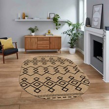 Viyana Home Dijital Baskılı Kaymaz Taban Yıkanabilir Oval Modern Yolluk Salon Halısı, V-O-Modern-87-Krem,