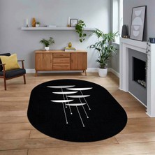 Viyana Home Dijital Baskılı Kaymaz Taban Yıkanabilir Oval Modern Yolluk Salon Halısı, V-O-MODERN-112-SİYAH,