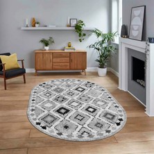 Viyana Home Dijital Baskılı Kaymaz Taban Yıkanabilir Oval Modern Yolluk Salon Halısı, V-O-Modern-60-Gri,