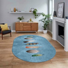 Viyana Home Dijital Baskılı Kaymaz Taban Yıkanabilir Oval Modern Yolluk Salon Halısı, V-O-MODERN-115-MAVİ,