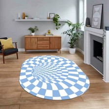 Viyana Home Dijital Baskılı Kaymaz Taban Yıkanabilir Oval Modern Yolluk Salon Halısı, V-O-Modern-78-Mavi,