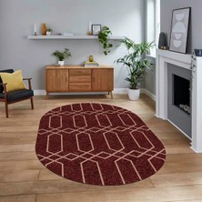 Viyana Home Dijital Baskılı Kaymaz Taban Yıkanabilir Oval Modern Yolluk Salon Halısı, V-O-Modern-88-Bordo,