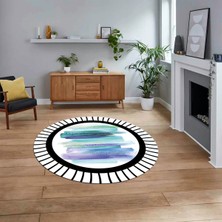 Viyana Home Dijital Baskılı Kaymaz Taban Yıkanabilir Yuvarlak Modern Mutfak Salon Halısı, V-Y-Modern-22-Turkuaz,