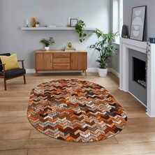 Viyana Home Dijital Baskılı Kaymaz Taban Yıkanabilir Oval Modern Yolluk Salon Halısı, V-O-Modern-02-Kahve,