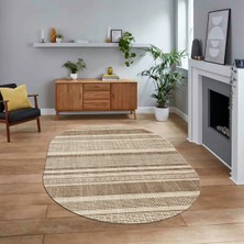 Viyana Home Dijital Baskılı Kaymaz Taban Yıkanabilir Oval Modern Yolluk Salon Halısı, V-O-Modern-36-Krem,