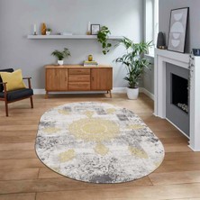 Viyana Home Dijital Baskılı Kaymaz Taban Yıkanabilir Oval Modern Yolluk Salon Halısı, V-O-Modern-45-Krem,
