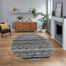 Viyana Home Dijital Baskılı Kaymaz Taban Yıkanabilir Oval Modern Yolluk Salon Halısı, V-O-Modern-85-Gri,