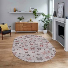 Viyana Home Dijital Baskılı Kaymaz Taban Yıkanabilir Oval Modern Yolluk Salon Halısı, V-O-Modern-51-Pembe,