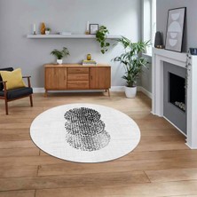 Viyana Home Dijital Baskılı Kaymaz Taban Yıkanabilir Yuvarlak Modern Mutfak Salon Halısı, V-Y-Modern-01-Beyaz,