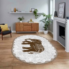 Viyana Home Dijital Baskılı Kaymaz Taban Yıkanabilir Oval Modern Yolluk Salon Halısı, V-O-MODERN-101-KAHVE,